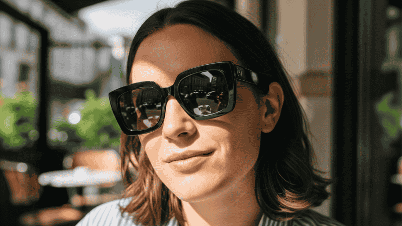 Persona con rostro ovalado usando gafas de sol cuadradas