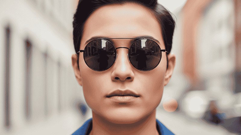 Persona con rostro cuadrado usando gafas de sol redondas